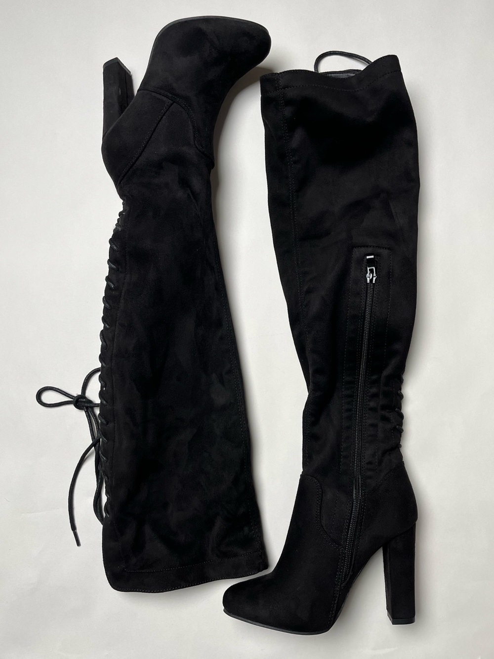 TOP Moda Black Over-the-Knee Lace-Up High Heel Boots